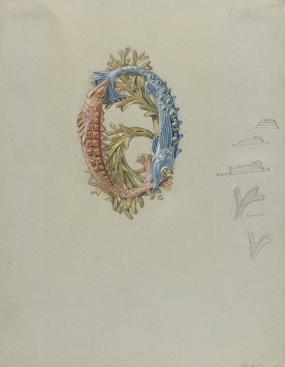 Design for a Belt Buckle with Two Fish and Seaweed by Eugene Grasset